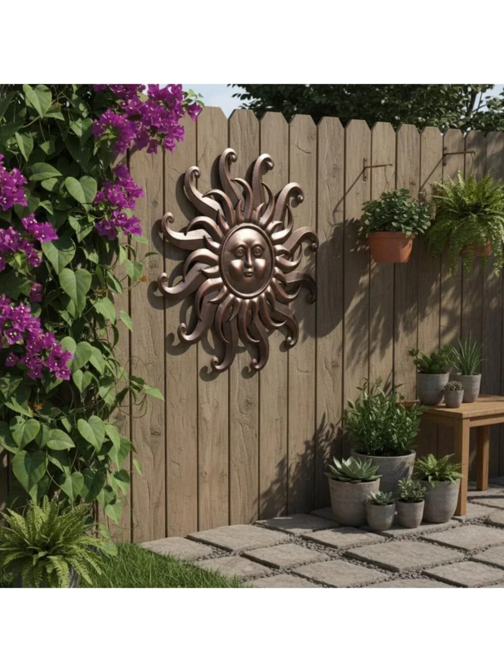 Large Vintage Bronze Sun Face Wall Art - Rustic 3D Outdoor Garden Decor